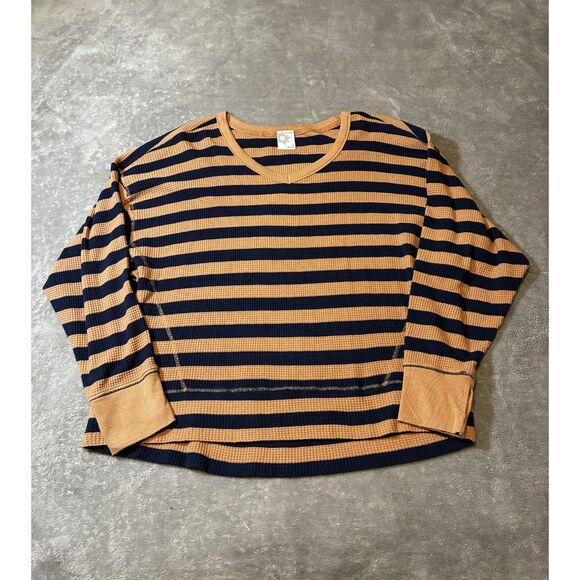 Aerie Offline Waffle Knit Slouchy Top Women's Large Stripes Layers Oversized - Picture 1 of 7